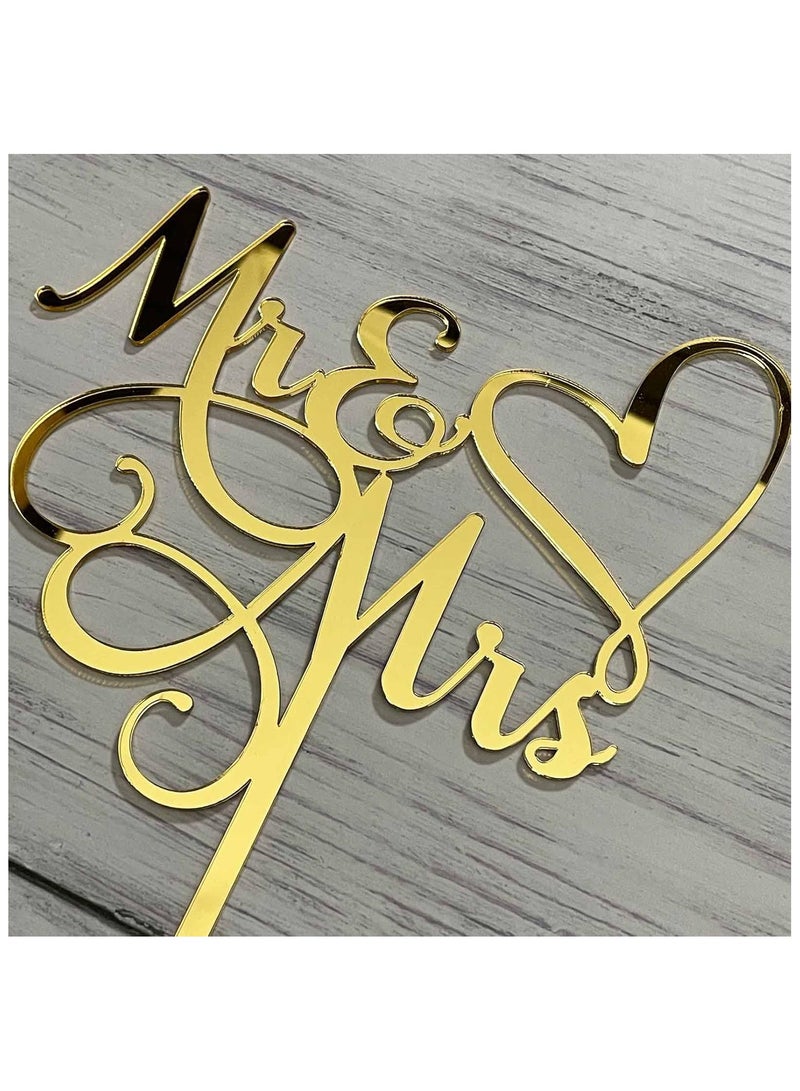 TPGP Mr & Mrs Cake Topper - Bride and Groom Sign Wedding, Engagement Cake Topper Decoration - Mirror Gold Acrylic - Image 3