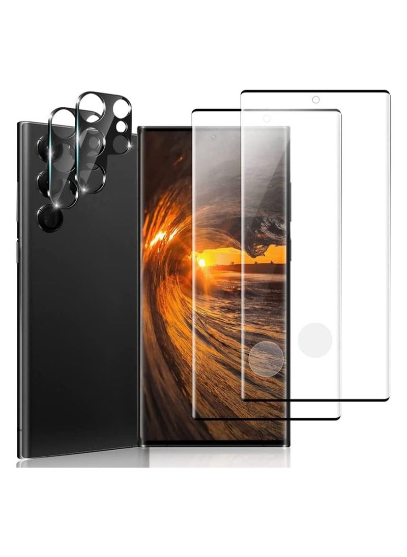 【2+2Pack】 Galaxy S23 Ultra Screen Protector with Camera Lens Protector,HD Tempered Glass 【3D Curved】【Bubble-Free】 for Samsung Galaxy S23 Ultra 5G (6.8 Inch)-Support Fingerprint Unlock  - Image 1