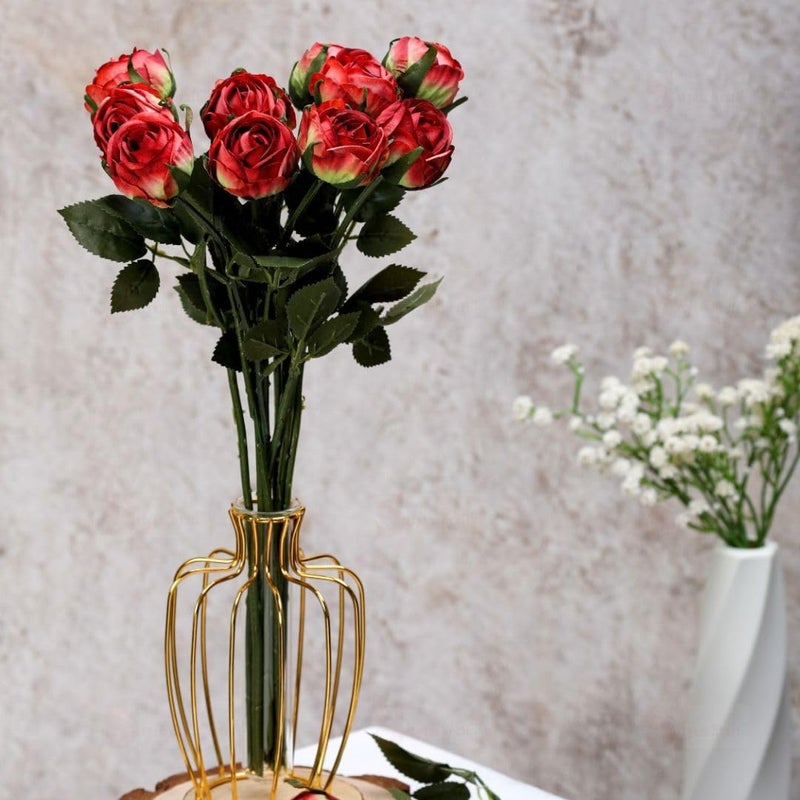 Satyam Kraft SATYAM KRAFT 1 Bunch Artificial Rose Flower Stick for Home Decor, Office, Bedroom, Balcony Decoration Items, Christmas(Pack of 4 Sticks) (Red)  - Image 2