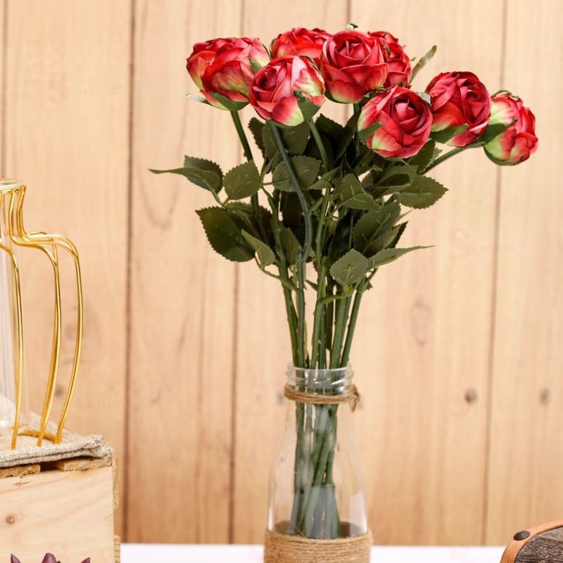 Satyam Kraft SATYAM KRAFT 1 Bunch Artificial Rose Flower Stick for Home Decor, Office, Bedroom, Balcony Decoration Items, Christmas(Pack of 4 Sticks) (Red)  - Image 4