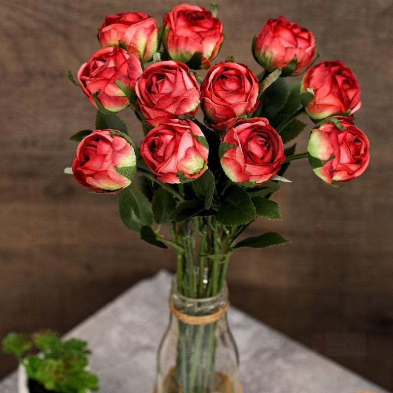 Satyam Kraft SATYAM KRAFT 1 Bunch Artificial Rose Flower Stick for Home Decor, Office, Bedroom, Balcony Decoration Items, Christmas(Pack of 4 Sticks) (Red)  - Image 1