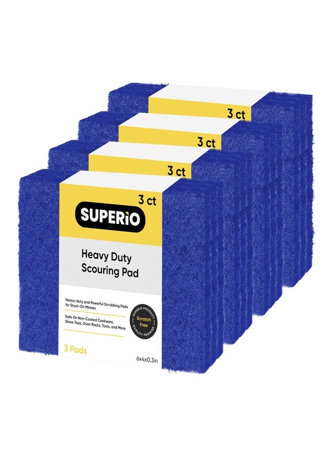 Superio Scouring Pad Non-Scratching Scrubber Non-Scratch Cleaning Scrub Pads Heavy Duty Scouring Pad Reusable Kitchen Scrubbing Pad Pack of 12 Blue, by Superio - Image 1