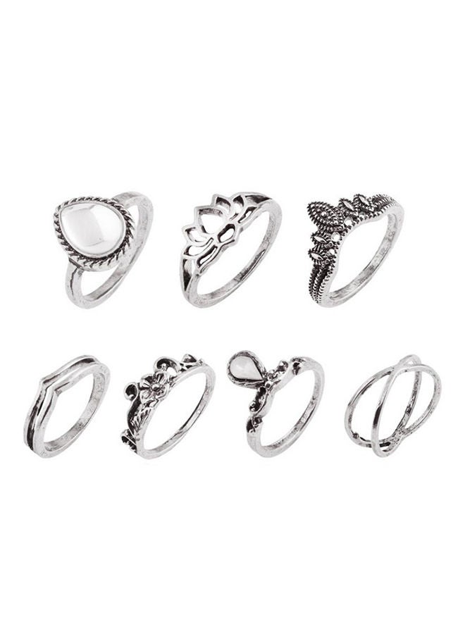 NIBEMINENT 7-Piece Rhinestone Lotus Flower Design Rings 