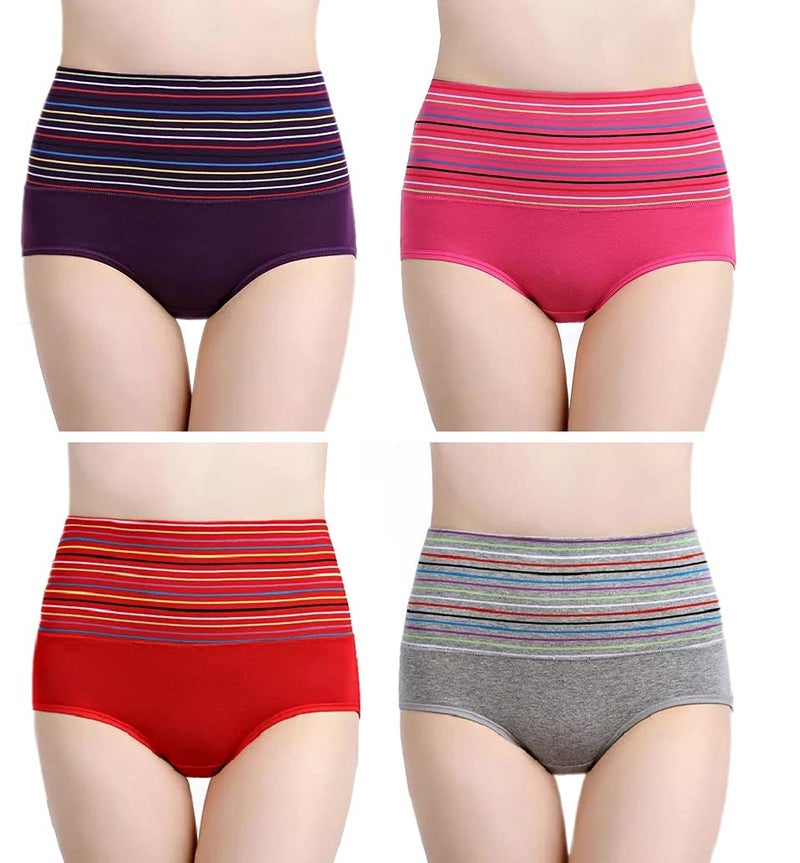 PLUMBURY Women's Full Coverage Cotton Hipster High Waist Panty,Free Size (Pack of 4 Panty) Assorted - Image 1