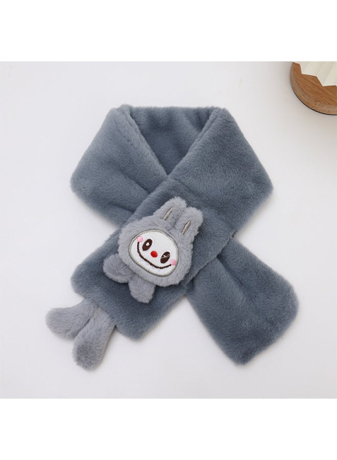 Cute Cartoon Plush Kidsren's Scarf Autumn And Winter Warm Cross Neck Scarf For Boys And Girls Thickeneded Cold-proof Neck Protector