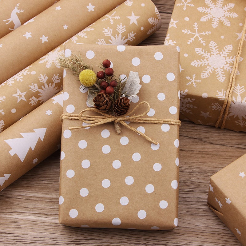 90G Kraft Paper Wrapping Paper Vintage Christmas Tree Snowflake Gift Bag Flower Paper Diy Spot - Image 2