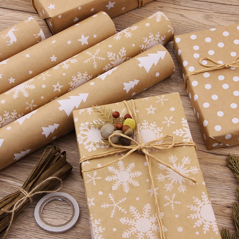 90G Kraft Paper Wrapping Paper Vintage Christmas Tree Snowflake Gift Bag Flower Paper Diy Spot - Image 4