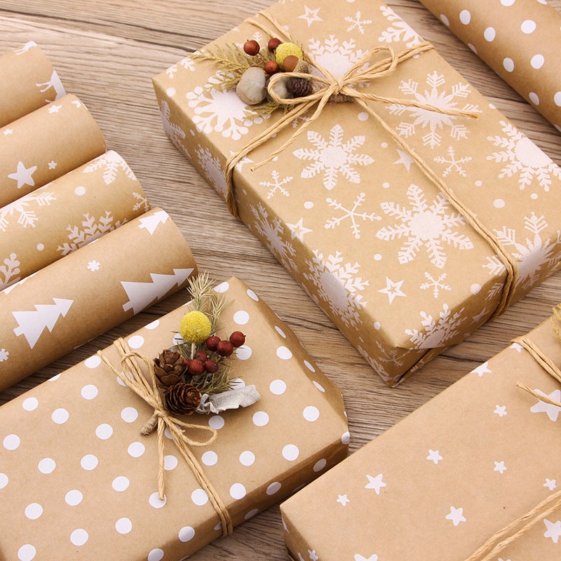 90G Kraft Paper Wrapping Paper Vintage Christmas Tree Snowflake Gift Bag Flower Paper Diy Spot - Image 3