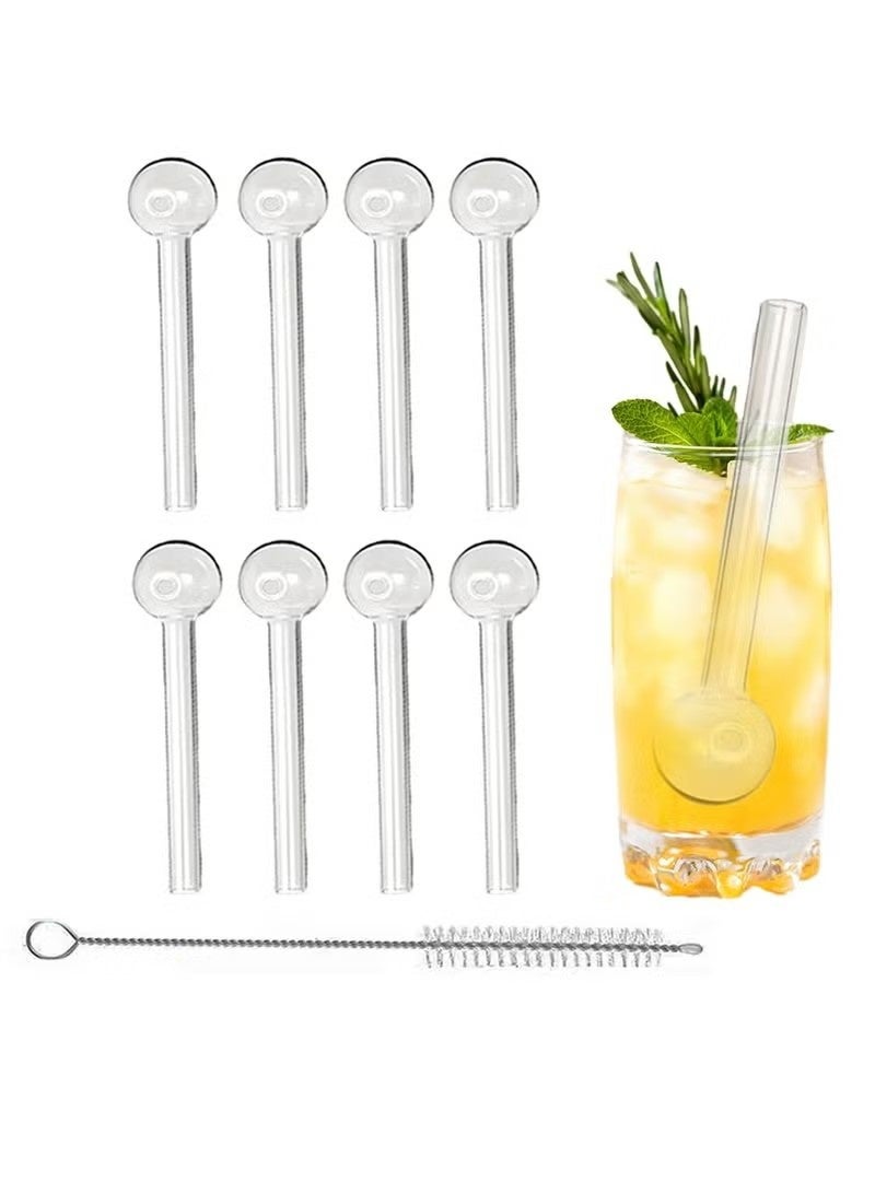 Valshar 8 Pcs Shatter-Resistant Glass Straws, 4-Inch Short Reusable Glass Straws With Cleaning Brushes, Dishwasher-Safe, Safe Bar-Drinking Straws, Perfectly Suited For Cocktails, Smoothies , Coffee, And Juice. - Image 1