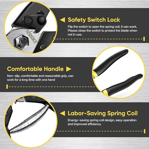 DISEN Wire Cutters Heavy Duty Cutting Up to 3/16", Metal Cable Cutters for Fence Thick Wire, Safety Lock, Spring Loaded, Non-slip Matte Handle, Chrome Vanadium Steel Jaw - Image 4