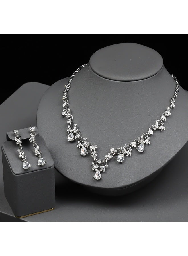NIBEMINENT Elegant Bride Crystal Necklace and Earring Set