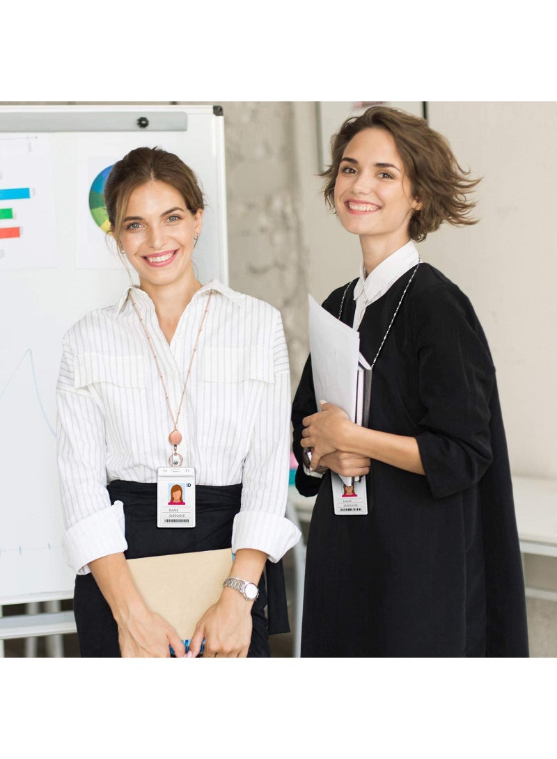 Sweet seven 3 Sets of Beaded Lanyards Waterproof Name Badge Holder Clip Stainless Steel ID Badge Necklace Set  for Office Women and Men (Rose Gold Black Silver) - Image 3