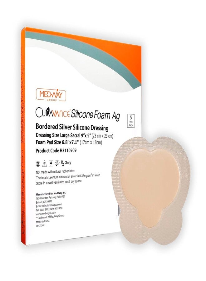 MedVance Bordered Silver Silicone Ag Sterile Highly Absorbent Dressing, Sacral, Sacrum, 9"x 9" (6.6" x 6.4" Pad) 5 dressings/Box, 5 Count (Pack of 1) - Image 1