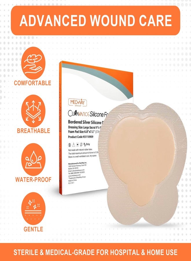 MedVance Bordered Silver Silicone Ag Sterile Highly Absorbent Dressing, Sacral, Sacrum, 9"x 9" (6.6" x 6.4" Pad) 5 dressings/Box, 5 Count (Pack of 1) - Image 4