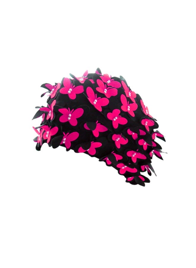 Women Swim Cap Floral Petal Butterfly Retro Style Bathing Caps(BLACK-Pink) - Image 1