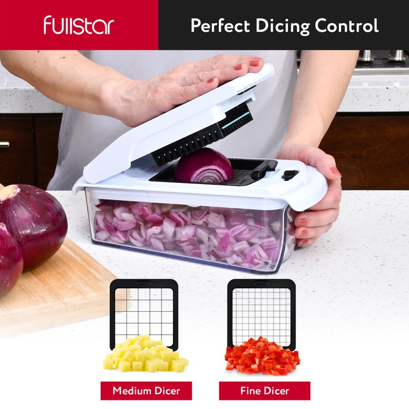 Fullstar Mandoline Slicer for Kitchen - Vegetable Chopper, Onion Potato Food Veggie Fruit Slicer and Cutter with Container, Kitchen Gadgets & Gifts, Home Essentials (All-in-1, White/Black) - Image 3
