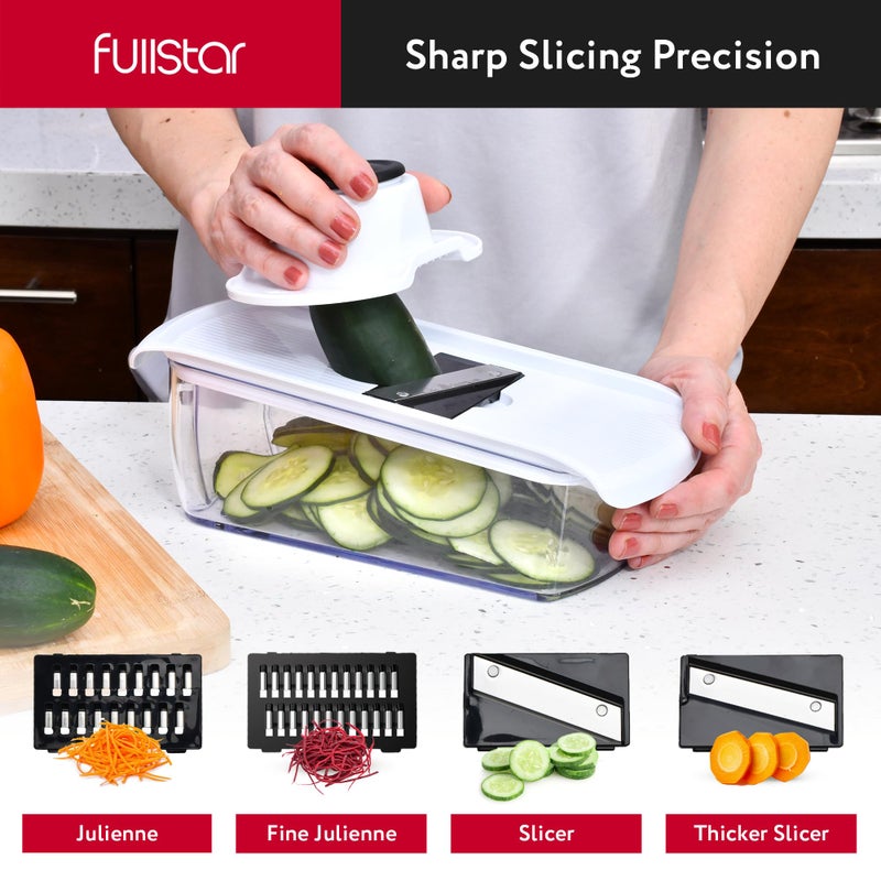 Fullstar Mandoline Slicer for Kitchen - Vegetable Chopper, Onion Potato Food Veggie Fruit Slicer and Cutter with Container, Kitchen Gadgets & Gifts, Home Essentials (All-in-1, White/Black) - Image 4