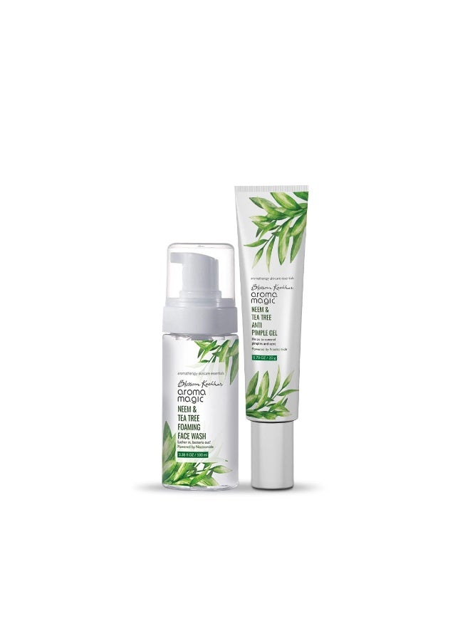 Aroma Magic Neem & Tea Tree Combo- Pwrd by Niacinamide Foaming Face wash- 100ml + Anti Pimple Gel- 20gm | Pack Of 2 - Image 1