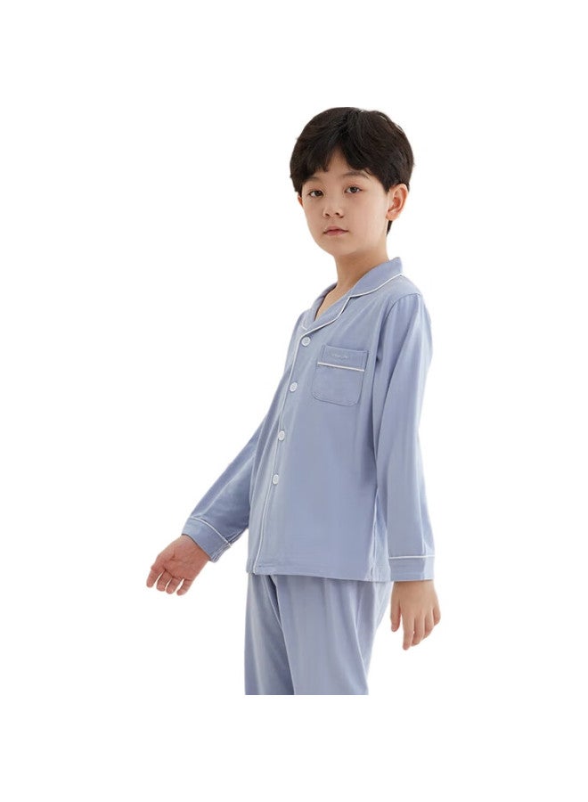Red Bean Hongdou Children'S Pajamas, Boys And Girls Spring And Autumn Long-Sleeve Thin Modal Cotton Home Wear Set, J3173 Ailis Blue, Size 140 - Image 1