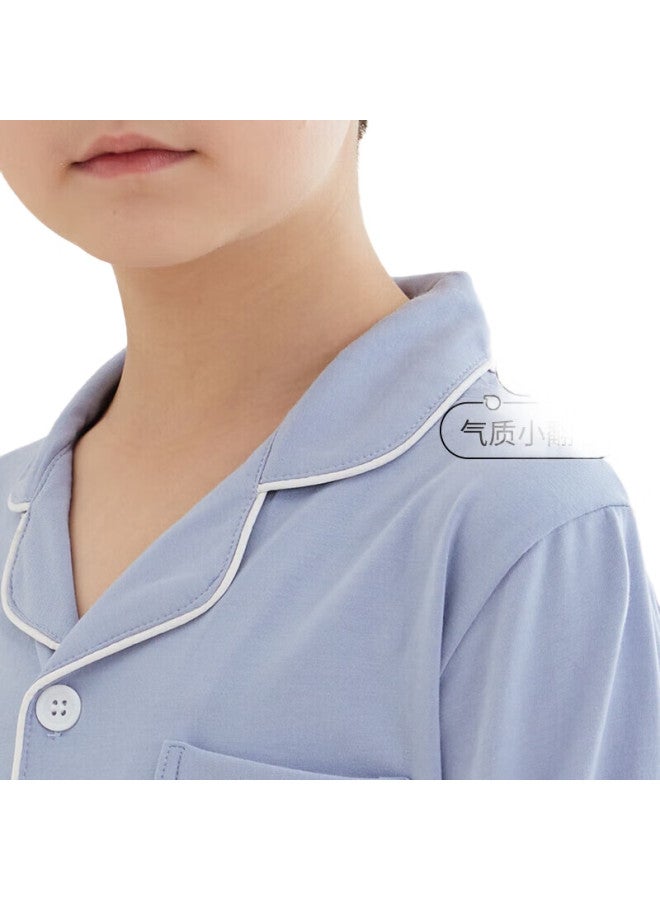 Red Bean Hongdou Children'S Pajamas, Boys And Girls Spring And Autumn Long-Sleeve Thin Modal Cotton Home Wear Set, J3173 Ailis Blue, Size 140 - Image 2