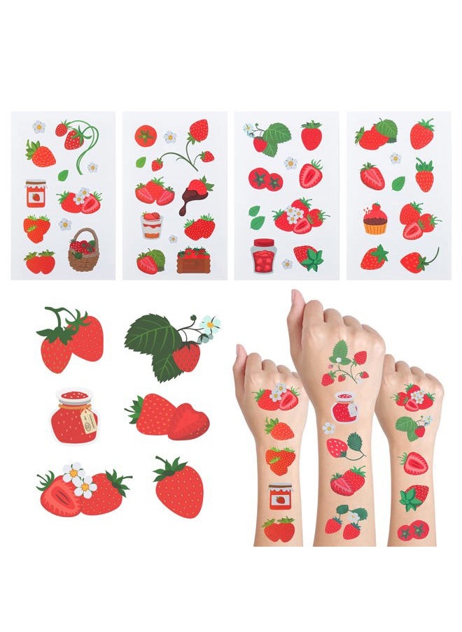 Cleverplay - 24 Sheets Strawberry Temporary Tattoos, Birthday Decorations Strawberry Party Favors - Image 1