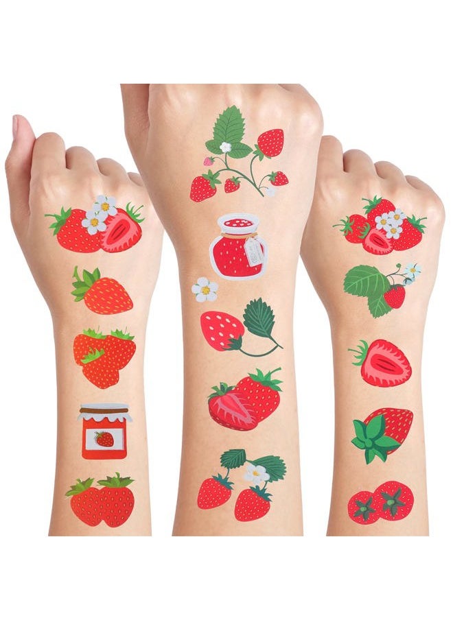 Cleverplay - 24 Sheets Strawberry Temporary Tattoos, Birthday Decorations Strawberry Party Favors - Image 1