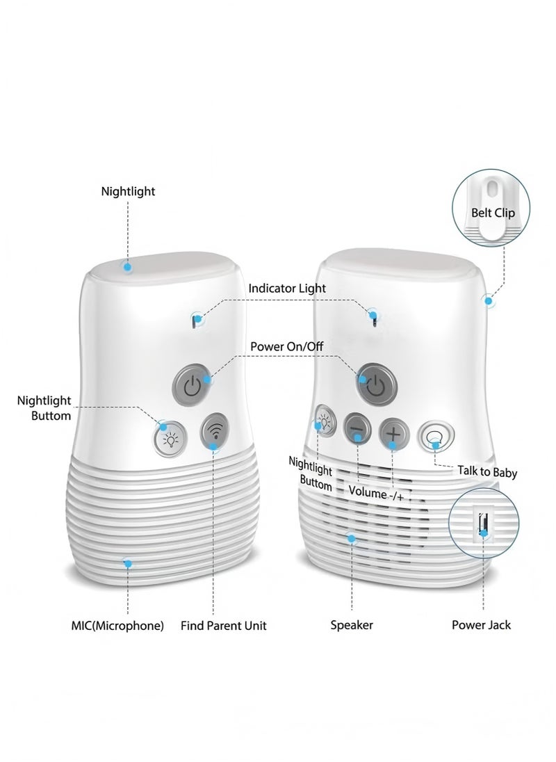 Wireless Rechargable Audio Baby Monitor With Night Light, Two Way Talk, Baby Walkie Talkie, High Sensitivity Microphone And Speaker