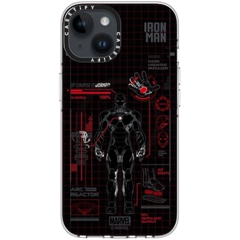 Casetify Clear iPhone 14 Case 【Iron Man Co-Lab/Not Yellowing / 6.6ft Drop Protection/Compatible with Magsafe】 - Iron Man Blue Print Tech - Red - Clear - Image 5