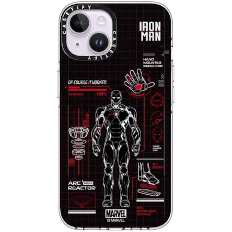 Casetify Clear iPhone 14 Case 【Iron Man Co-Lab/Not Yellowing / 6.6ft Drop Protection/Compatible with Magsafe】 - Iron Man Blue Print Tech - Red - Clear - Image 2