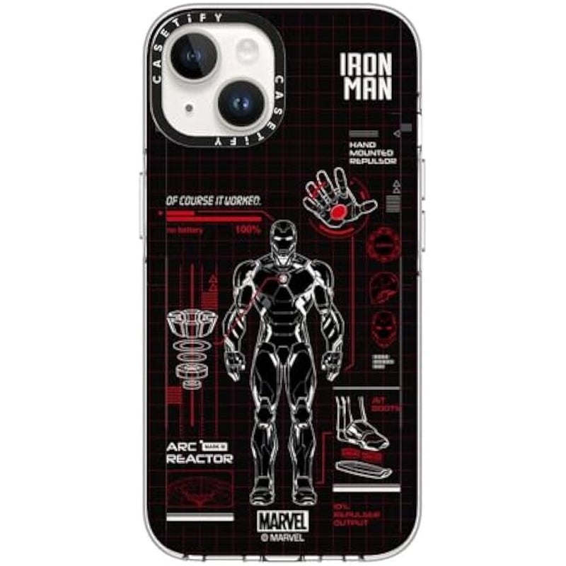 Casetify Clear iPhone 14 Case 【Iron Man Co-Lab/Not Yellowing / 6.6ft Drop Protection/Compatible with Magsafe】 - Iron Man Blue Print Tech - Red - Clear - Image 1