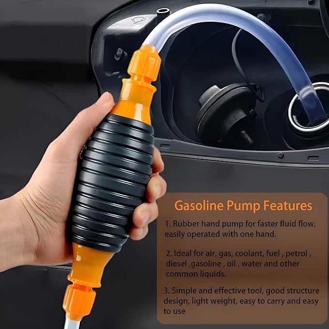 VELINEX® Portable Manual Hand Pump for transfer Petrol, Diesel, Oil, Liquid, Water Fish Tank, with 2 Meter Flexible Hose Pipe (PACK OF 1, BLACK +YELLOW) - Image 2