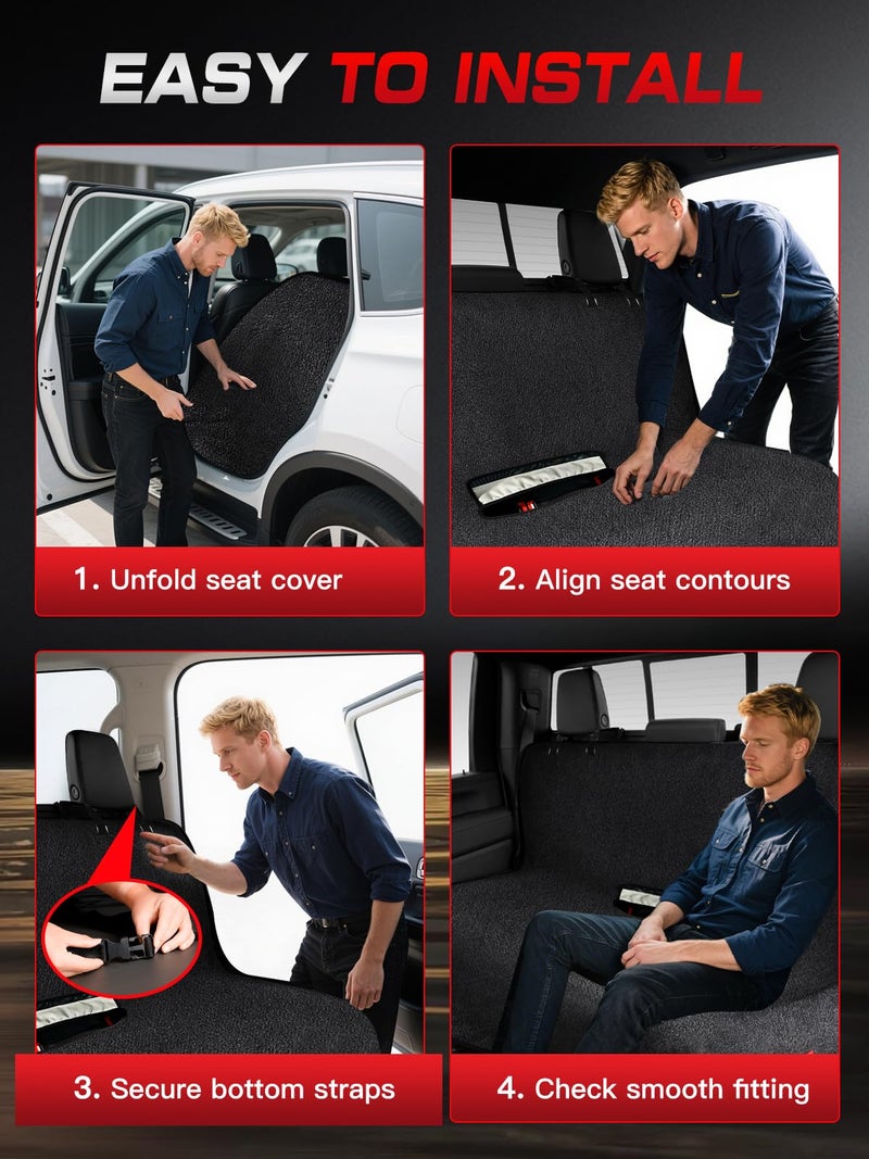 TESFEEL Waterproof Towel Back Seat Cover for Car, Truck, Van & SUV â€“ Durable Rear Bench Seat Cover for Kids & Dogs, Seat Back Protector Easy to Install (Black) - Image 4