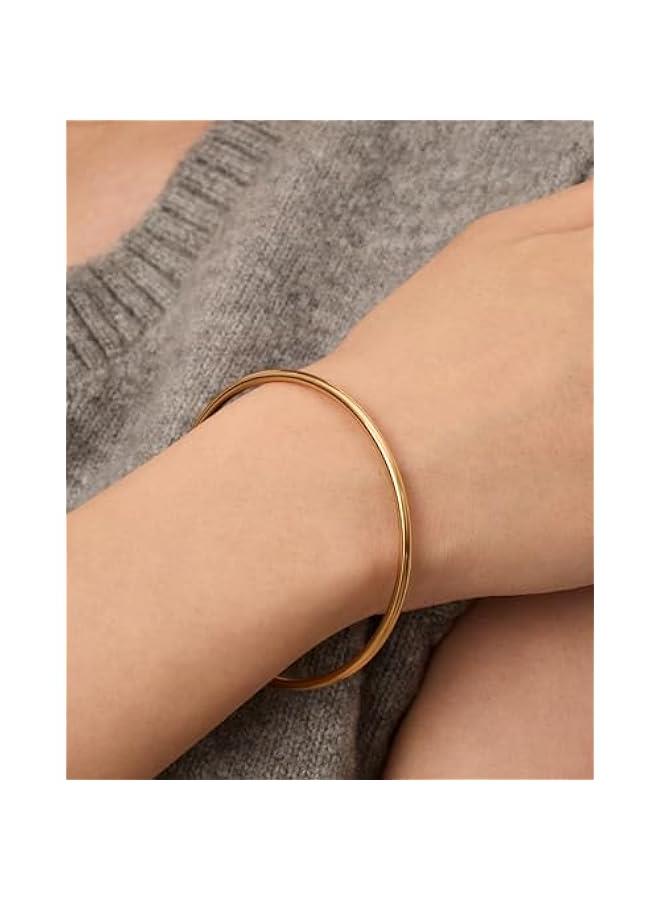 PAVOI 14K Gold Plated Bangle Bracelet for Women | Classic Lightweight Stacking Stainless Steel Bracelet | Single & 2-Pack Bangles - Image 2