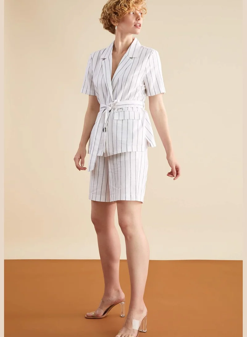 DeFacto Paperbag Fit Striped High Waist Bermuda Shorts