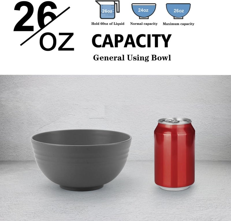 Wrova Wheat Straw Bowl Sets for Camping8 PCS Unbreakable Cereal Bowls 26 OZMicrowave and Dishwasher Safe BowlsKids Bowl suitable for cerealsaladsnack and soup Deep Grey - Image 3