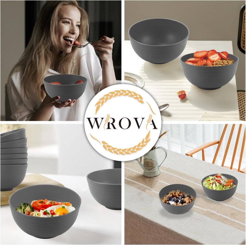 Wrova Wheat Straw Bowl Sets for Camping8 PCS Unbreakable Cereal Bowls 26 OZMicrowave and Dishwasher Safe BowlsKids Bowl suitable for cerealsaladsnack and soup Deep Grey - Image 5