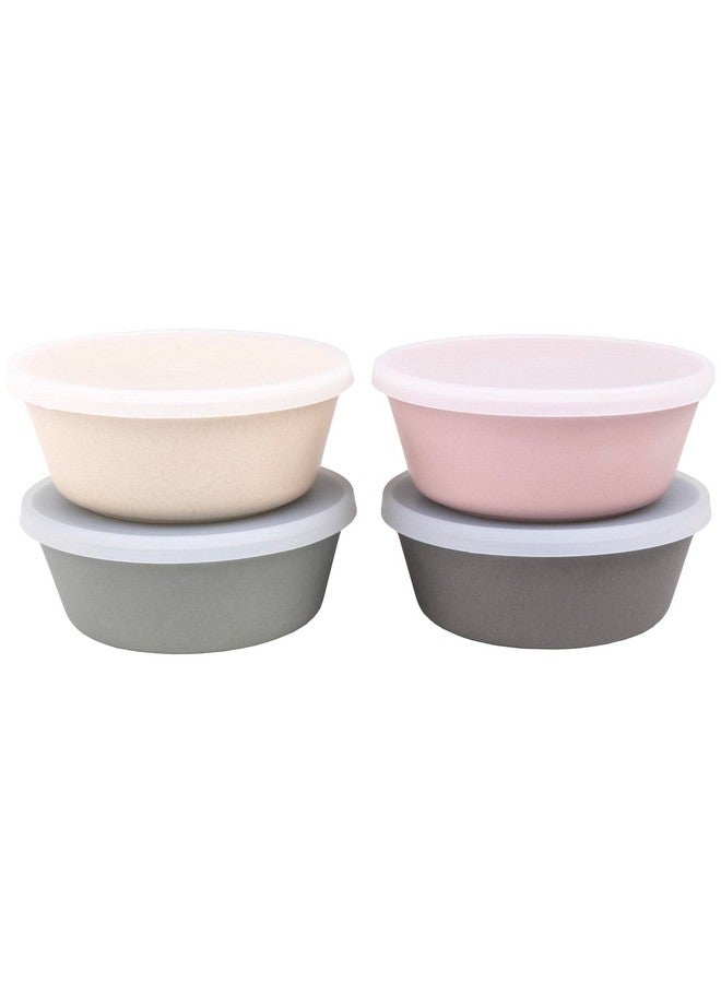 WeeSprout Bamboo Kids Bowls with Lids, Set of Four 10 oz kid-Sized Bamboo Bowls, Bamboo Kid Bowls with Lids for Leftovers, Dishwasher Safe (Pink, Green, Gray, & Beige) - Image 1