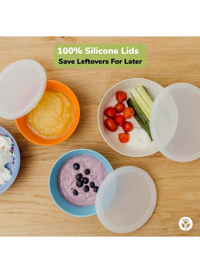 WeeSprout Bamboo Kids Bowls with Lids, Set of Four 10 oz kid-Sized Bamboo Bowls, Bamboo Kid Bowls with Lids for Leftovers, Dishwasher Safe (Pink, Green, Gray, & Beige) - Image 3