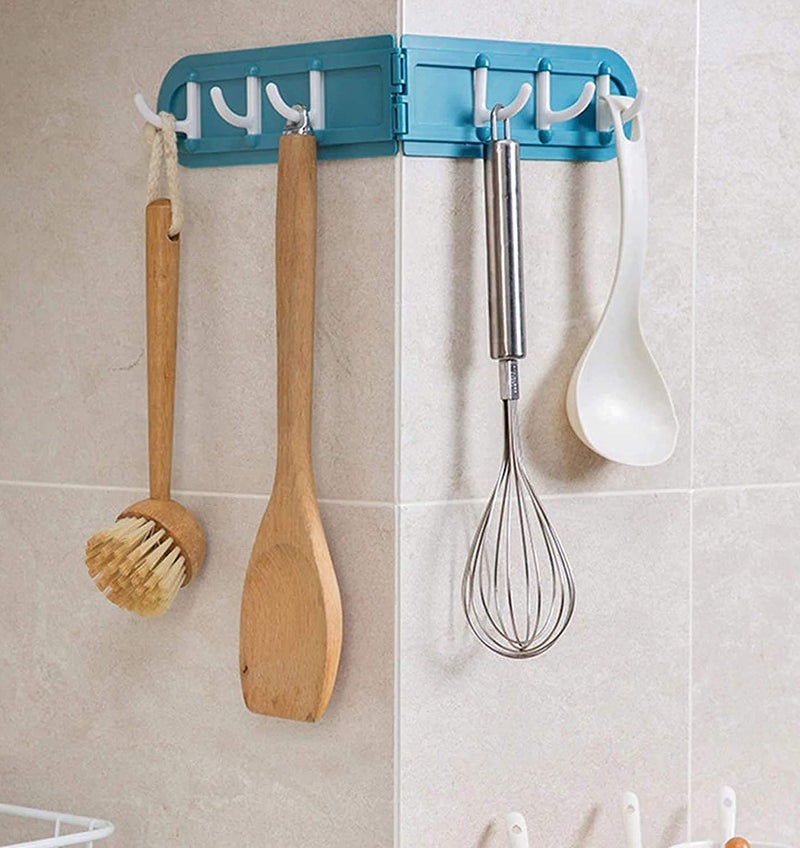 Abhaymart 6 Hooks Foldable Punch Free Holder Wall Mount Corner Rack Hanging Hook KeyClothes Hanger Home Bathroom Accessories Multicolor ABS Foldable 6 Hook Hanger 1 - Image 1