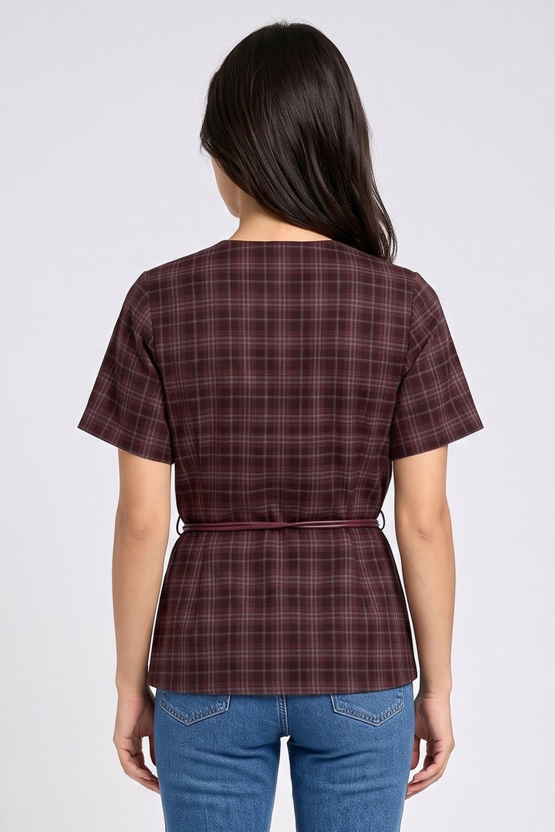 Threadbare Women Regular Fit Plaid Casual Blazer, Maroon - Image 4