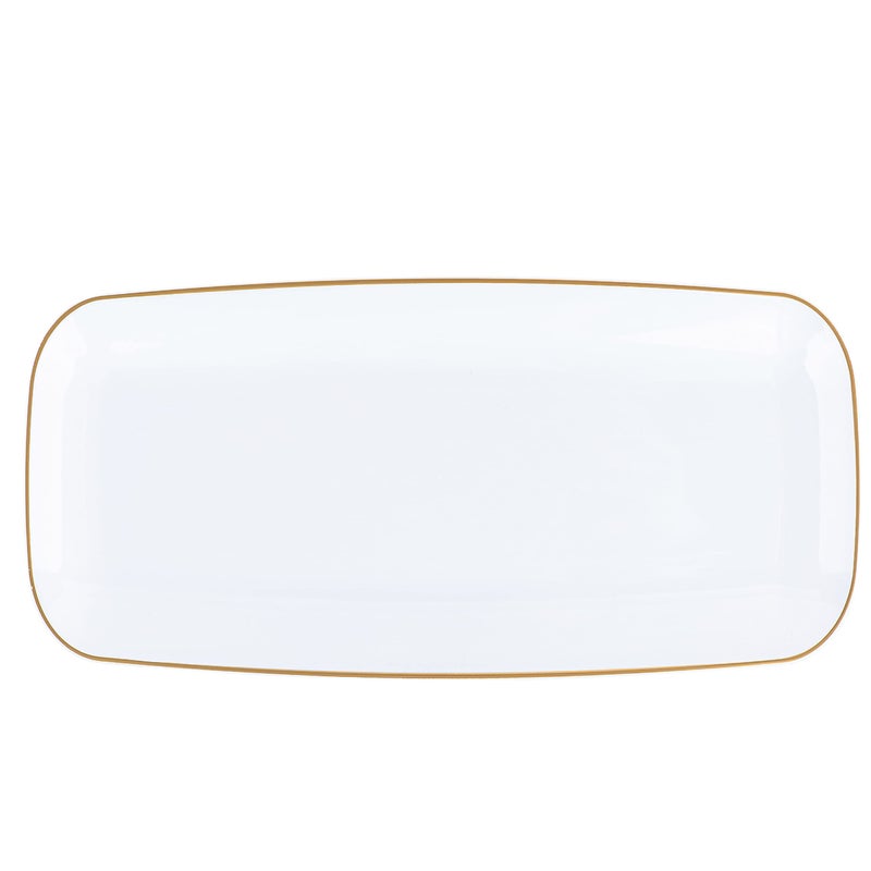 Plasticpro Plastic Serving Trays Serving Platters Disposable Party Dish White and Gold Rim 10 inches Serving Trays Pack of 4
