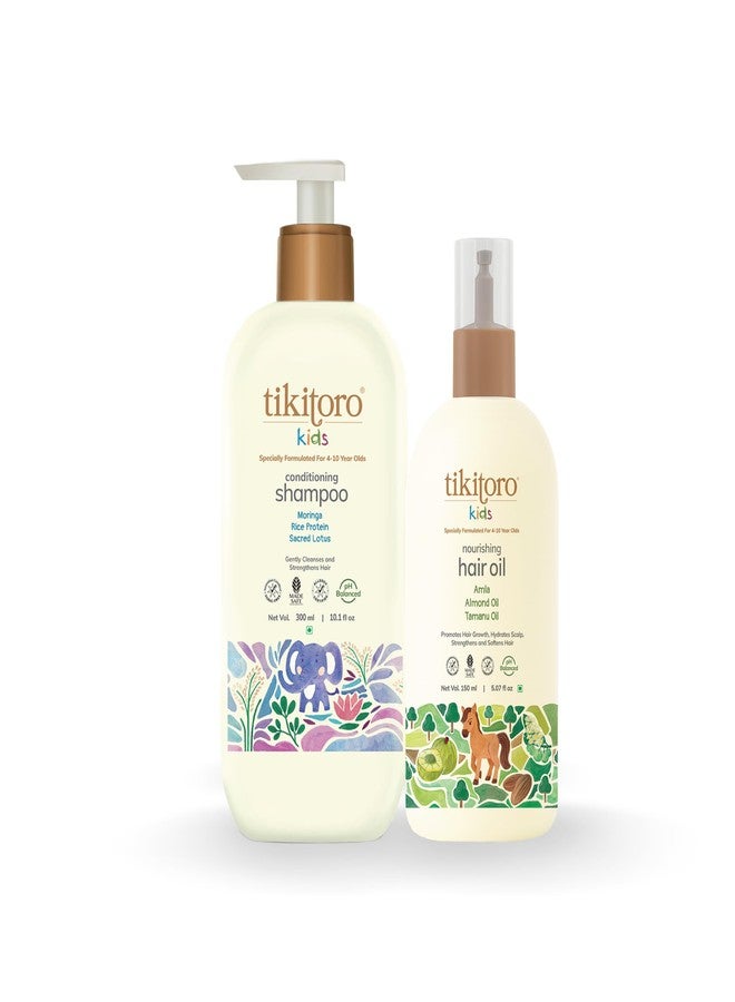 Tikitoro Kids Haircare Combo Nourishing Hair Oil & Conditioning Shampoo, 100% Vegan Promotes Hair Growth, Conditions Hair & Scalp, No Paraben & Sulphate (150 ml x 1 & 300 ml x 1) - Image 1