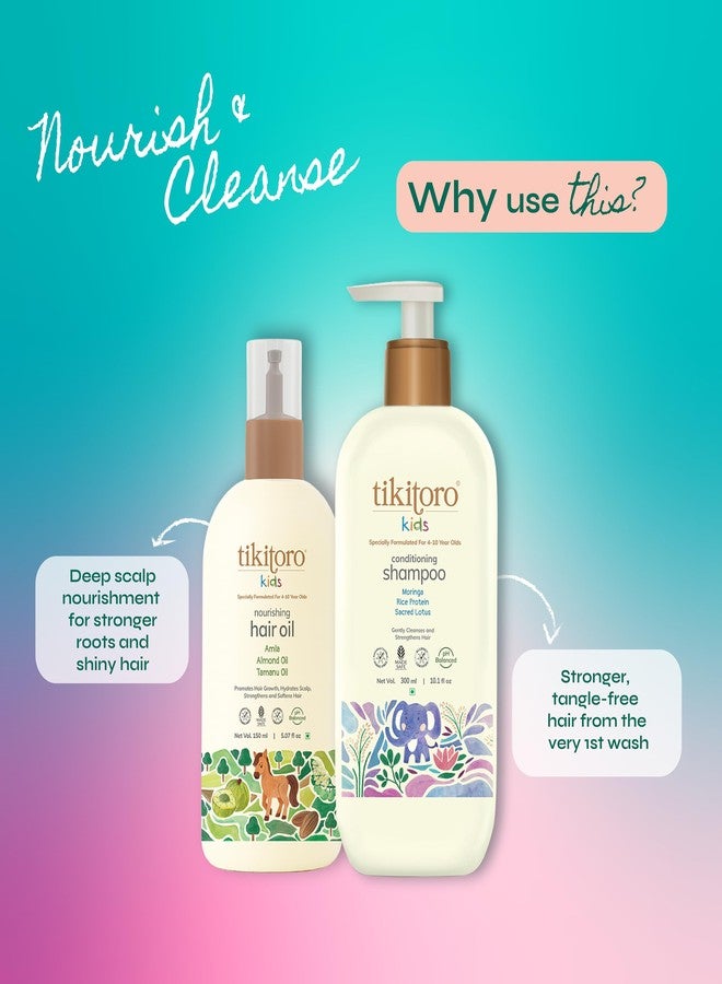 Tikitoro Kids Haircare Combo Nourishing Hair Oil & Conditioning Shampoo, 100% Vegan Promotes Hair Growth, Conditions Hair & Scalp, No Paraben & Sulphate (150 ml x 1 & 300 ml x 1) - Image 2