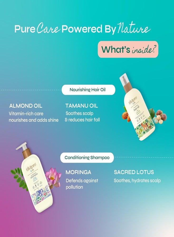 Tikitoro Kids Haircare Combo Nourishing Hair Oil & Conditioning Shampoo, 100% Vegan Promotes Hair Growth, Conditions Hair & Scalp, No Paraben & Sulphate (150 ml x 1 & 300 ml x 1) - Image 3