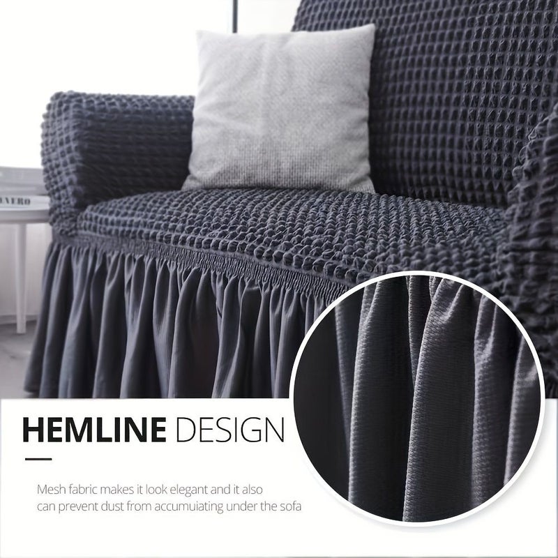 9# Dark Gray 4 Seater Seersucker Full Coverage Elastic Armrest Sofa Cover - Image 2