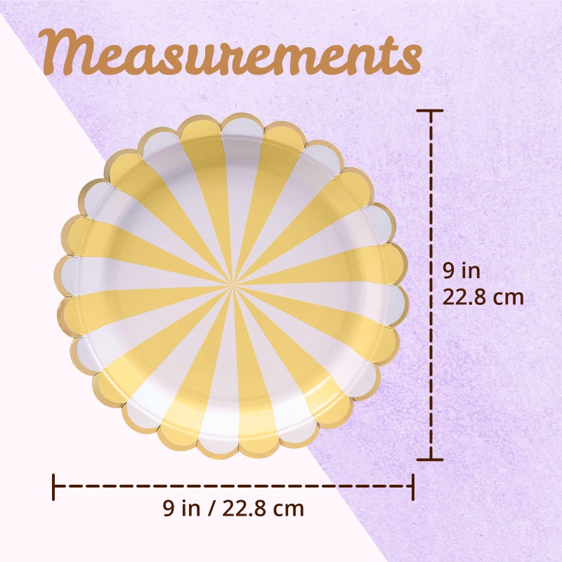 Confettiville Party Paper Plates, 50-Pack, Disposable Paper Plates, Gold Foil Scalloped Edge, Striped Pastel, 6 Colors, 9-Inch - Image 4