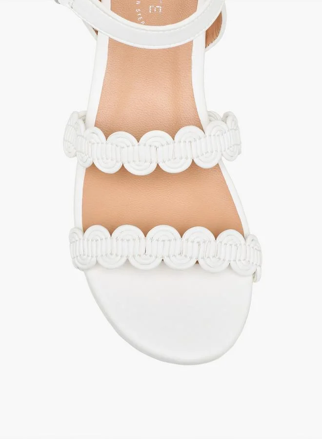 Celeste WHITE Girls Scalloped Design Block Heel Sandals for Women | Best Price UAE