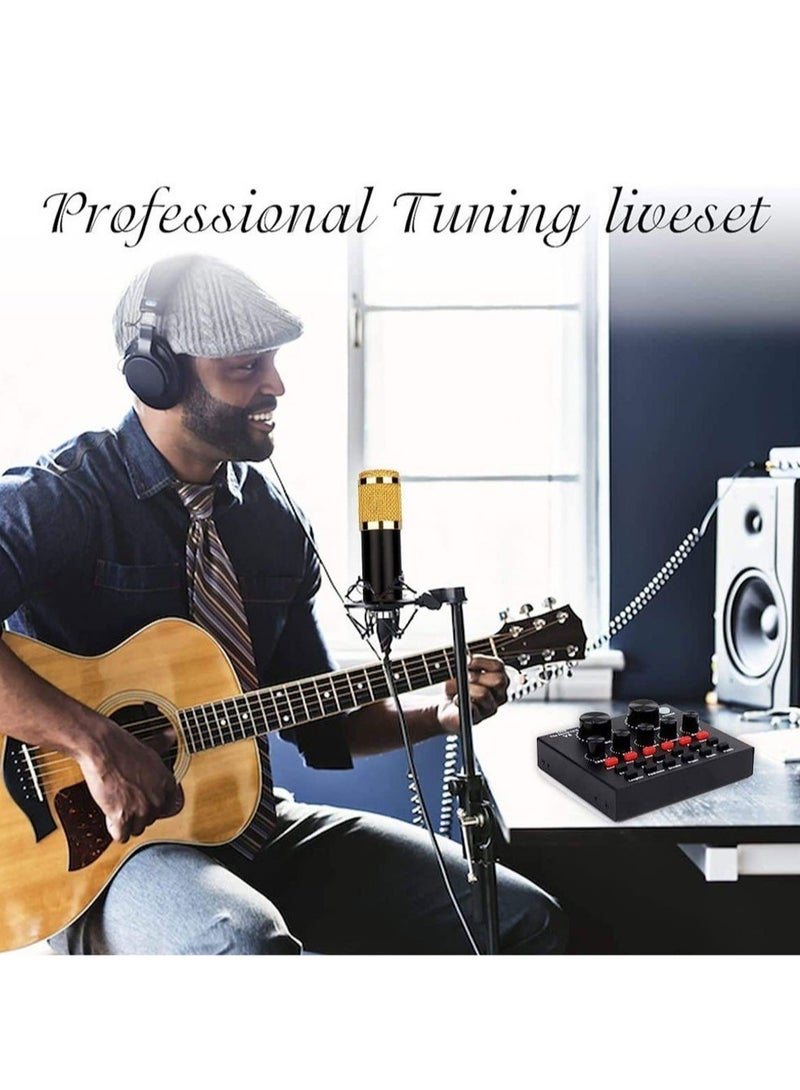 ELTRAZONE Microphone,Live Sound Card & BM800 Suspension Microphone Kit Broadcasting Recording Condenser Microphone Set Intelligent Volume Audio Mixer Sound Card for Computer PC Live Sound - Image 2