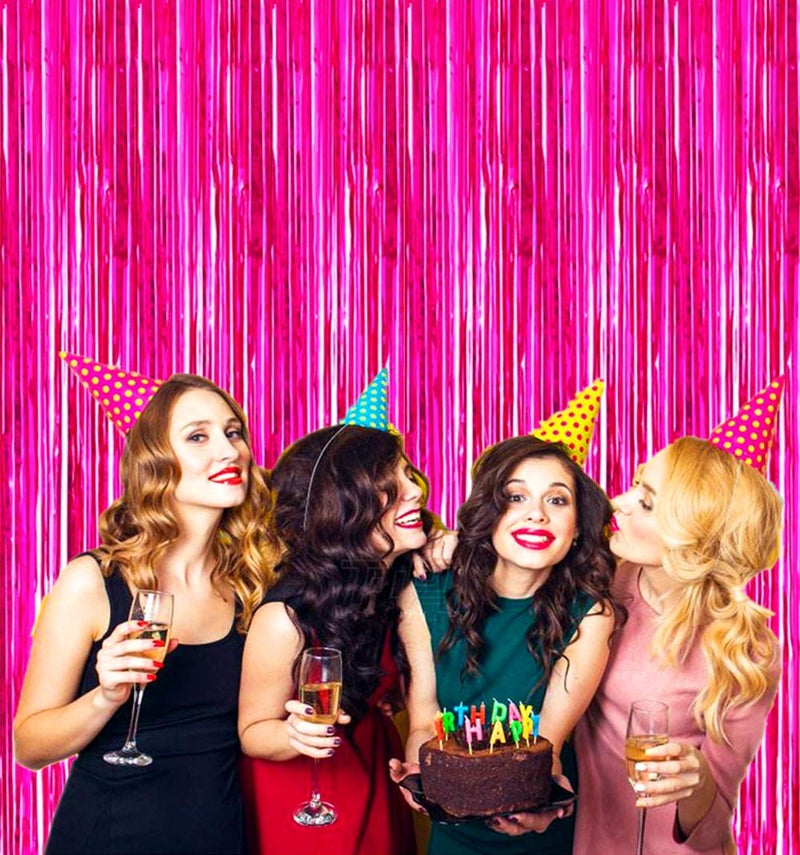 i-CHONY 2 Pcs 3.2ft x 8.2ft Shiny Hot Pink Metallic Tinsel Foil Fringe Curtains Photo Booth Backdrop for Birthday Wedding Holiday Celebration Bachelorette Party Decorations (Hot Pink) - Image 5