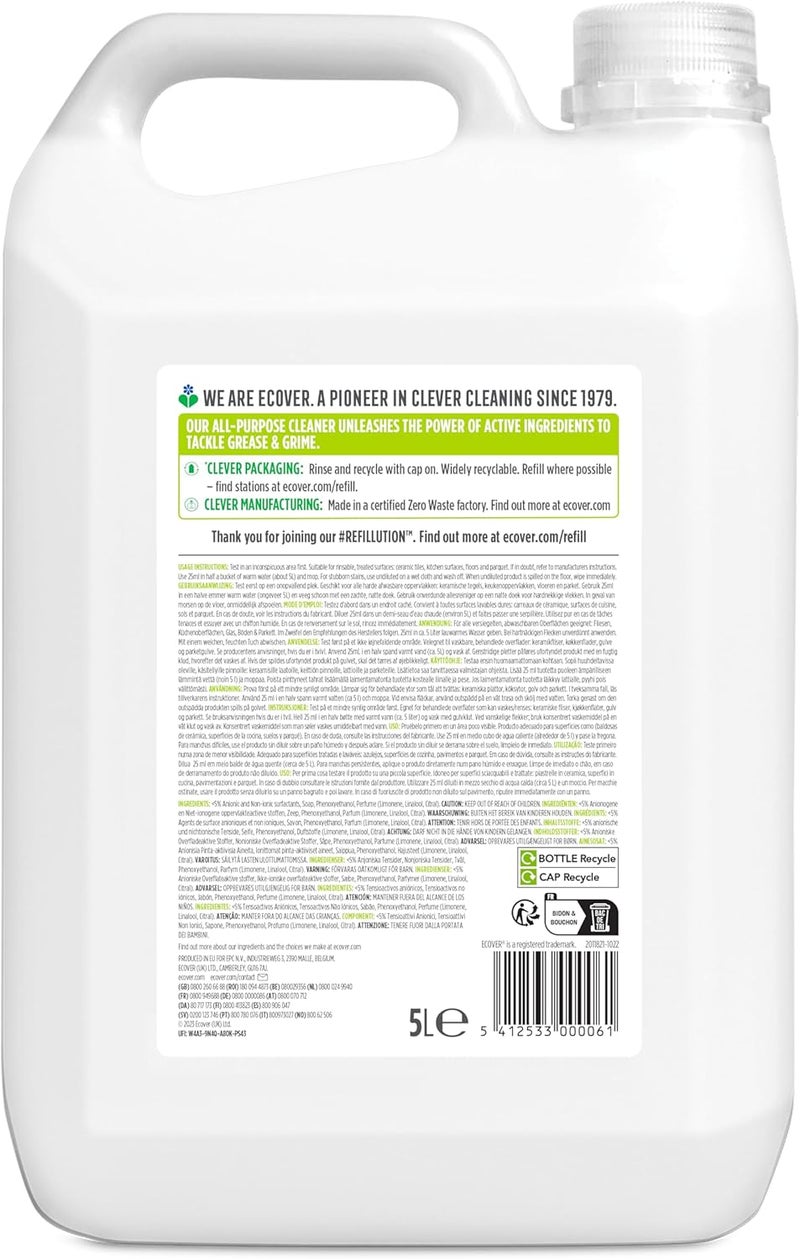 Ecover All Purpose Cleaner Refill - Removes Dirt & Grime on Hard Surfaces - Lemongrass & Ginger Fragrance - 1 x 5L Pack Global flexible assemble picks - Image 2